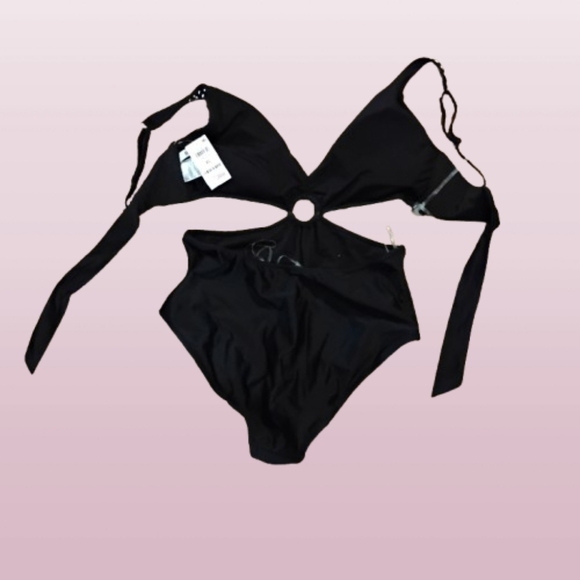 Bar III $94  Tell Me About It One‎ Piece Black Studded Cut-Out Swimsuit XL NWT 5 - Picture 3 of 4